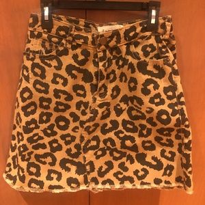 Leopard Print Denim Skirt- Small